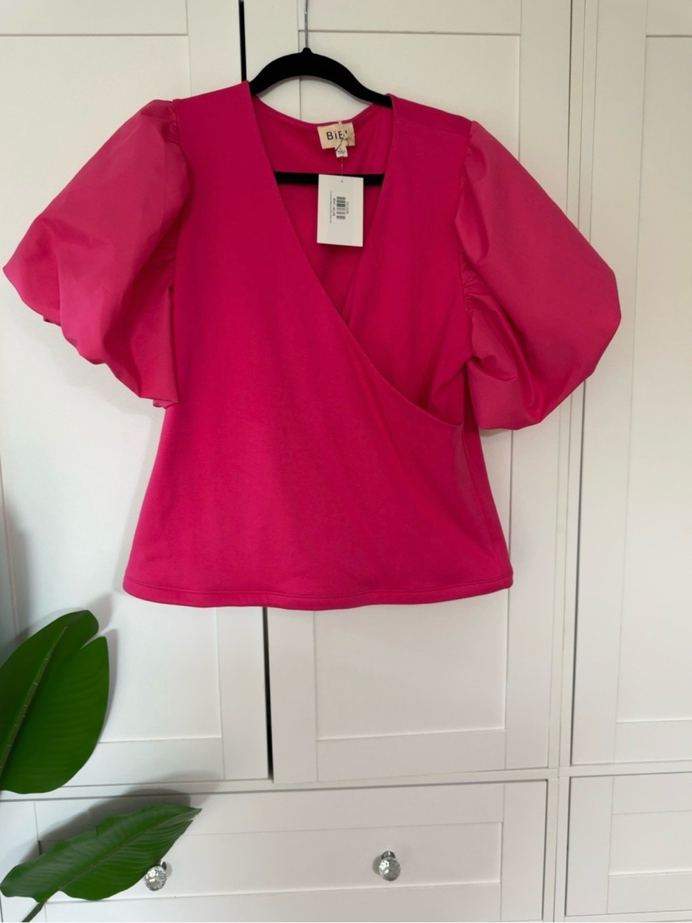 Barbiecore Bright Pink Puff-Sleeve Wrap Blouse